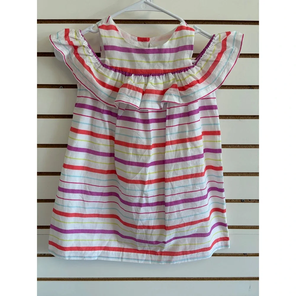 Janie and Jack Girls Cold Shoulder Ruffle Stripe Dress Multi Color Size‎ 5
